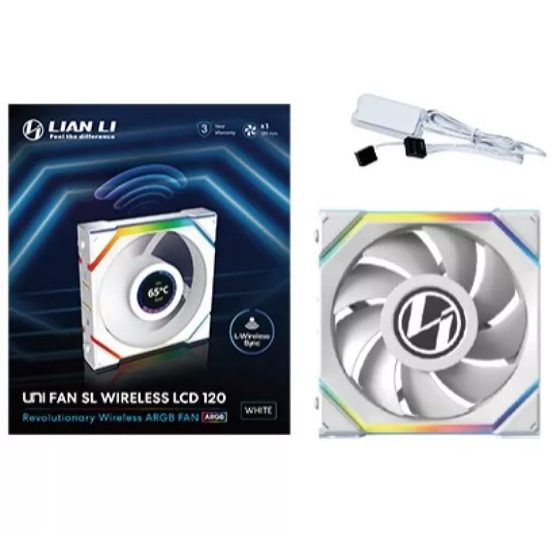 Fan Lian Li UNI FAN SL Wireless LCD 120 12 cm Valge 29.5 dB 50.08 cfm