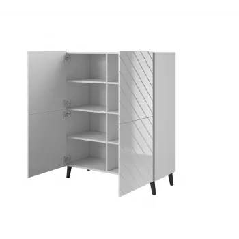 Riiulikapp cama meble ABETO 100,5 x 40 x 121,5 cm valge/läikvalge, põrandal seisev seinakapp