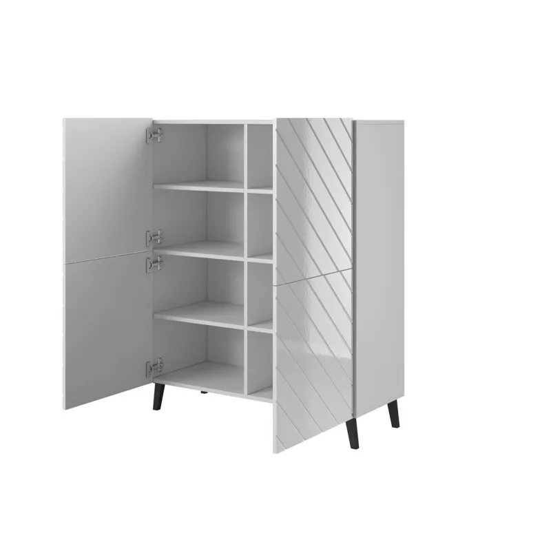 Riiulikapp cama meble ABETO 100,5 x 40 x 121,5 cm valge/läikvalge, põrandal seisev seinakapp