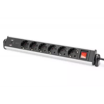 Digitus 6-suunaline kontori pikendusjuhe 3 USB pordiga 1,5 m kaabel