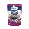 PREVITAL märg kassitoit Mix 4 Flavors — kana, vasikaliha, lõhe, linnuliha, 96 x 100 g kotikest (9,6 kg, täiskasvanud)