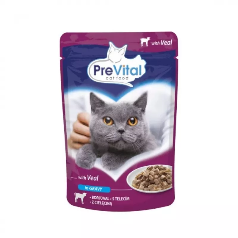 PREVITAL märg kassitoit Mix 4 Flavors — kana, vasikaliha, lõhe, linnuliha, 96 x 100 g kotikest (9,6 kg, täiskasvanud)