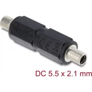 Adapter DELOCK DC barrel pesa 5,5 x 2,1 mm emane-emanele keermega, sirge, must