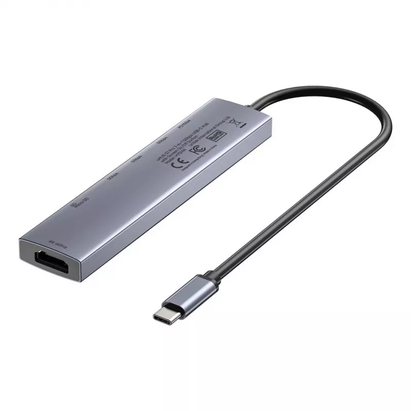 USB-C jaotur Unitek H1124AGY01 100W PD, HDMI 2.0, 2x USB‑A, 2x USB‑C, SD/microSD lugejaga — alumiinium