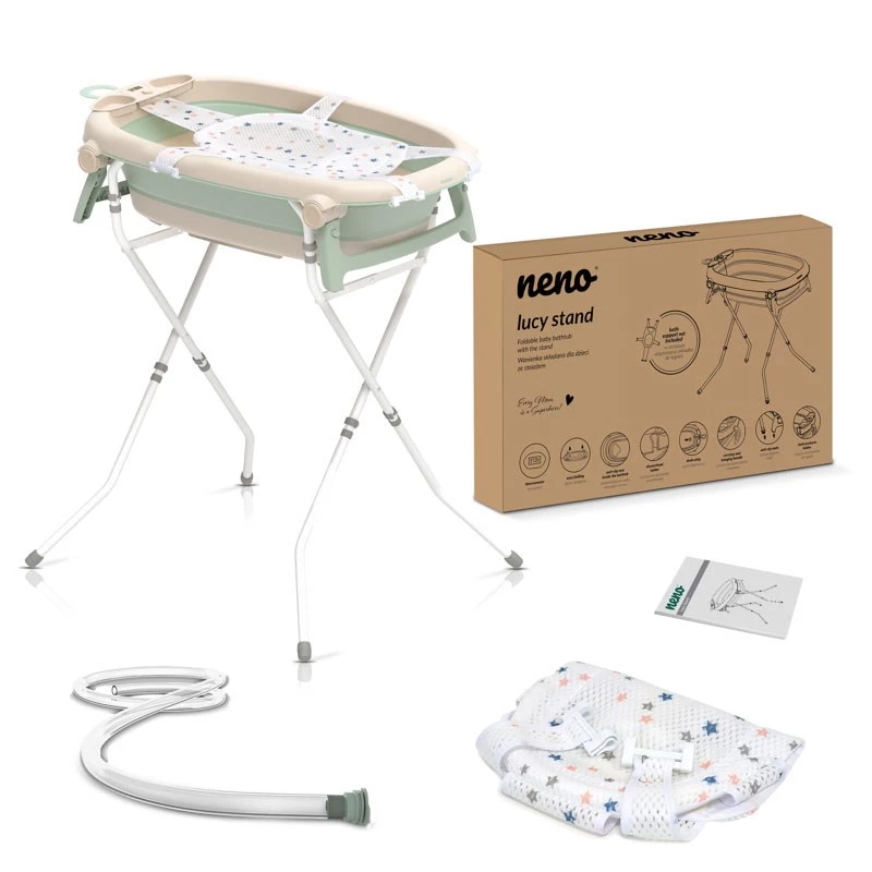 Kokkuvolditav beebivann neno LUCY STAND koos raamiga, ristkülikukujuline, 1 riiul, maksimaalne koormus 30 kg, valge