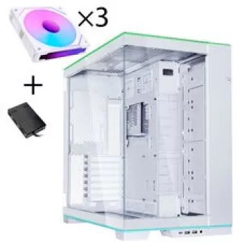 Lian Li O11 Dynamic EVO RGB PC-korpusekomplekt, Midi-Torn, ARGB, Karastatud Klaas + 3x UNI FAN SL-INF Pöördlabaga Ventilaator - Valge