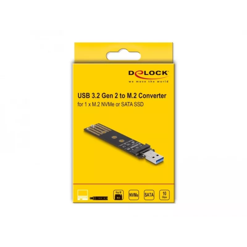 DeLOCK kombomuundur M.2 NVMe PCIe või SATA SSD jaoks USB 3.2 Gen 2 Must
