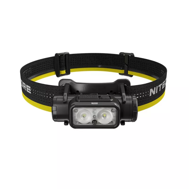 Pealamp Nitecore NU50 must kollane LED veekindel põrutuskindel