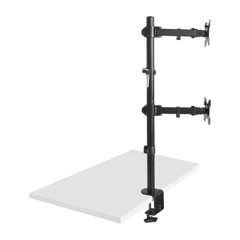Maclean MC-967 Topeltvertikaalne monitori lauahoidja, max VESA 100x100, 13-27, 2x 9kg, pulbervärvitud, kallutatav, pööratav, reguleeritav