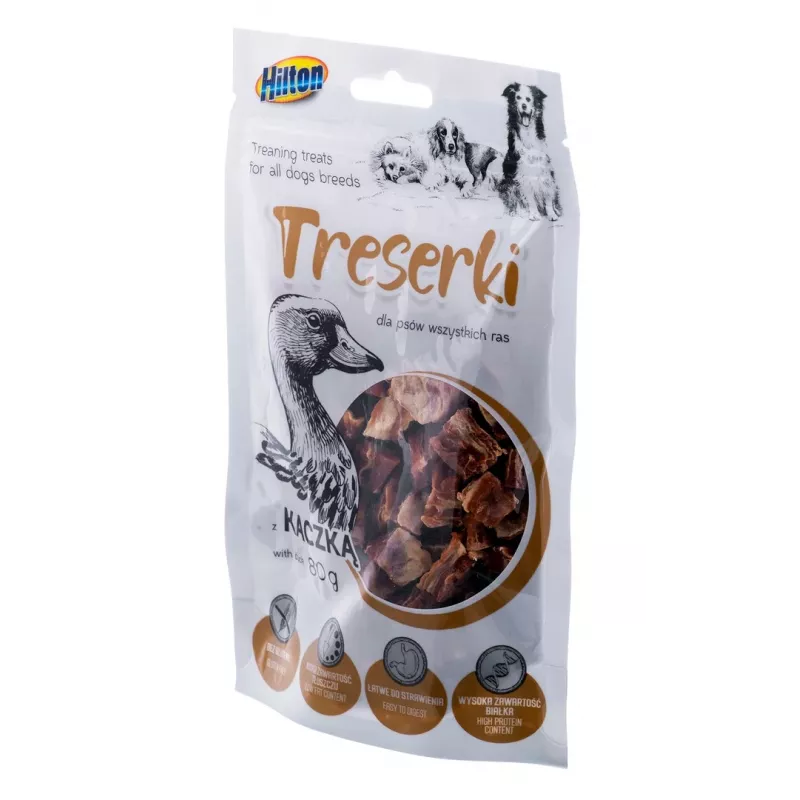 Koerte treeningpreemiad Hilton Treaning Treats Duck 80 g — pardimaitselised pehmed treeningsuupisted