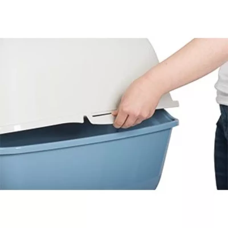 Hooded cat litter box Rotho Bailey 560×400×390 mm, blue/Valge, carbon filter, handle, door flap