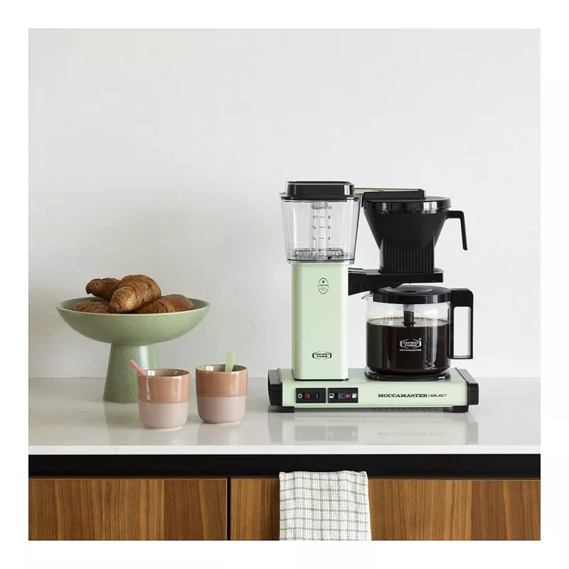Tilkkohvimasin MOCCAMASTER KBG Select — 1,25 l veepaak, 10 tassi mahutavus, roostevaba teras, pastellroheline