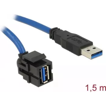 DeLOCK Keystone'i moodul USB 5 Gbps tüüp-A emane 250° kuni tüüp-A isane 1,5 m kaabliga must
