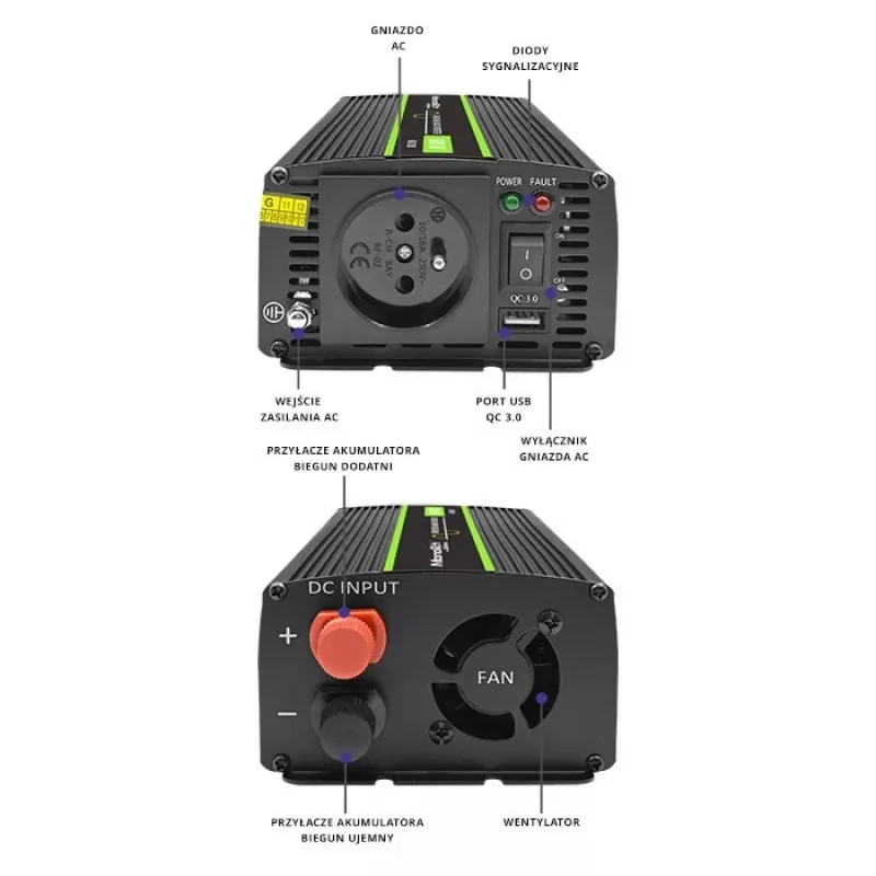 Qoltec Monolith toiteadapter inverter Auto 600 W 12 V