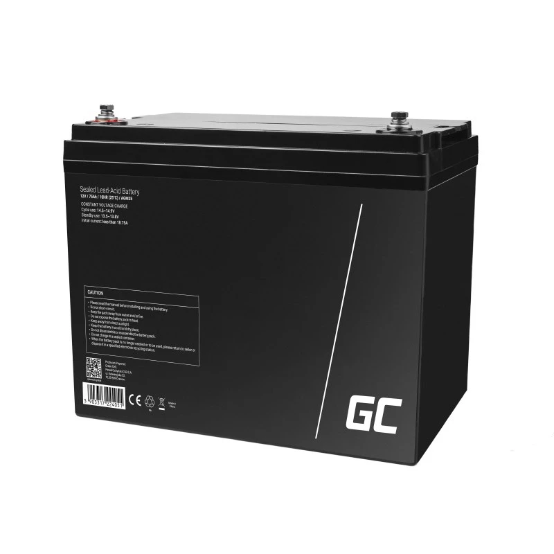 Suletud pliiaku UPS-aku roheline Cell AGM25 12 V 75 Ah, VRLA, 75 Ah, 12 V, 21,3 kg