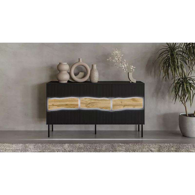 Kummut cama meble INSERTO 3D 143,5×40×80 cm must LED-valgustusega, puitlaastplaat, 16 mm raam