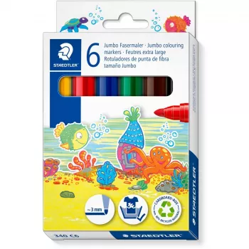Marker Staedtler Noris Jumbo 6-pack pestavad mittetoksilised — lai ots, lastele ohutud markerid