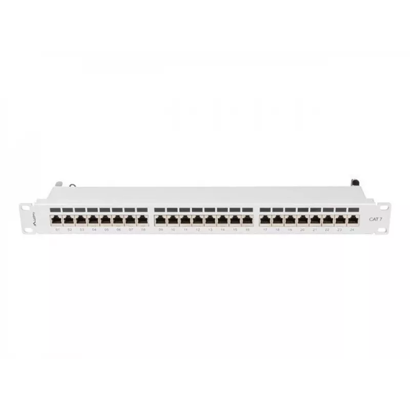 Patch panel 1U LANBERG PPS7-1024-S — 24 pordiga, Cat7, F/UTP, metall, 1U (445×102×44,5 mm)