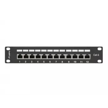 Patch panel LANBERG PPF6-9012-B — 12-pordiline RJ45, metallist, must, 1U (215×44.5×130 mm)