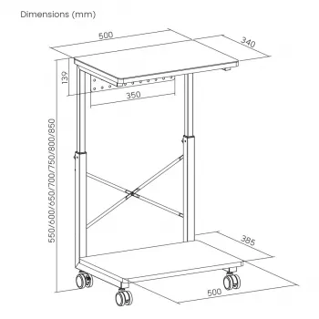 CPU Trolley Stand NanoRS riiuliga, 80kg max, reguleeritav kõrgus 550~850mm, RS430