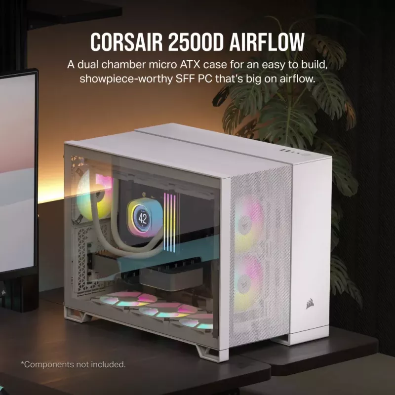 Corsair 2500D AIRFLOW Micro ATX kahekambriline arvutikorpus – valge CC-9011264-WW
