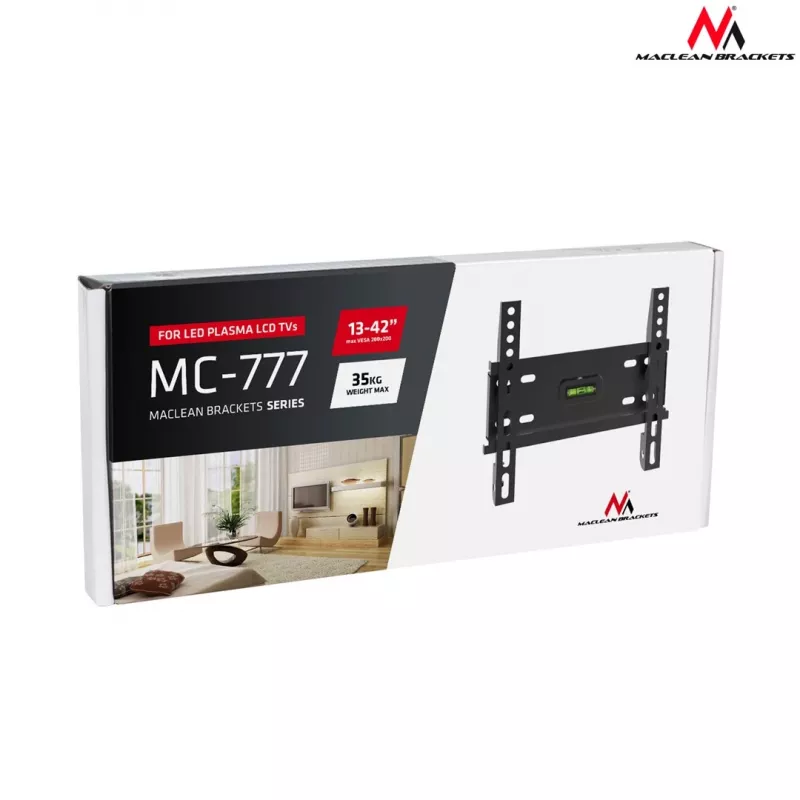 TV seinakinnitus MACLEAN MC-777 13-tolliste kuni 42-tolliste telerite jaoks, kuni 35 kg, VESA 75x75–200x200, metall, must