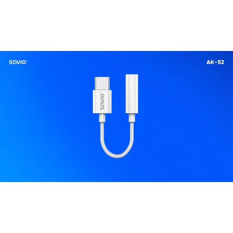 USB Type-C (M) – 3,5 mm pesa (F) heliadapter valge SAVIO AK-52