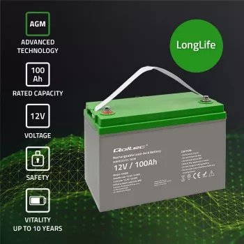 Qoltec 53038 AGM aku | 12V | 100Ah | max 1200A