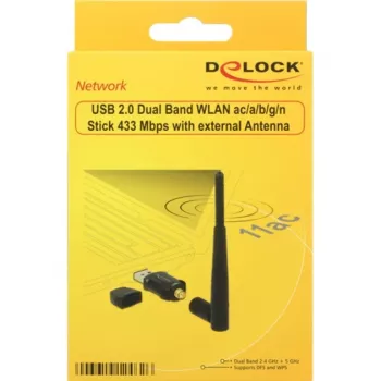 DeLock USB2.0 kaheribaline WLAN ac/a/b/g/n pulk - võrguadapter - USB2.0 - 802,11b, 802,11a, 802,11g, 802,11n, 802,11ac - Must (12462)