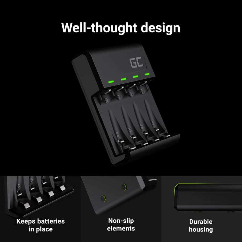 Akulaadija roheline Cell GC VitalCharger koos 4× AA 2000mAh NiMH akudega