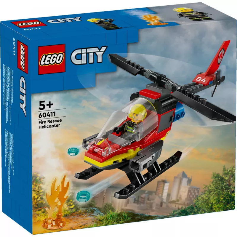 LEGO City tuletõrjekopter 60411 ehitusmänguasi, 85 tükki, pöörlevad labad, 1 minifiguur, vanus 5+ (220×90×60 mm)