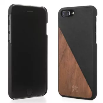 Kaitsev puidust ja nahast ümbris Woodcessories EcoSplit iPhone 7 Plus / 8 Plus jaoks — Pähkel must