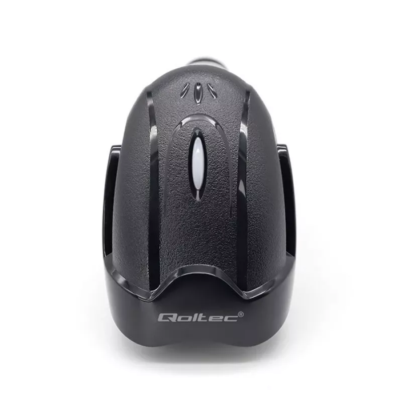 Juhtmeta vöötkoodiskänner QOLTEC 50856 — 1D ja 2D juhtmeta pihuskänner, USB-liides, ABS-korpus, 170×62×100 mm, 203 g