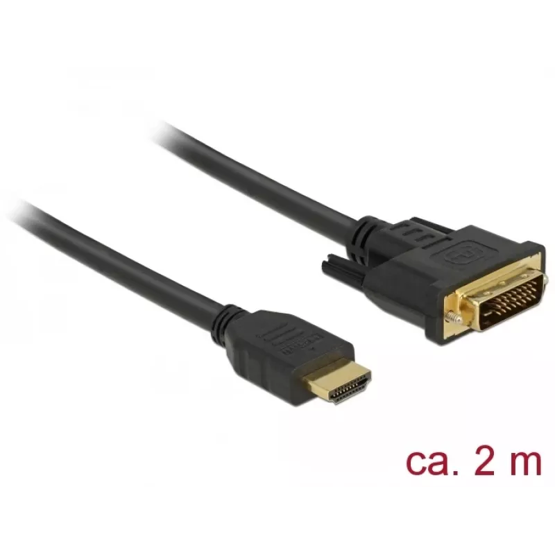 DeLOCK - Videokaabel - HDMI / DVI - DVI-D (M) kuni HDMI (M) - 2,0 m - Kolmekordne isolatsioon - Must - Kinnituskruvidega (85654)