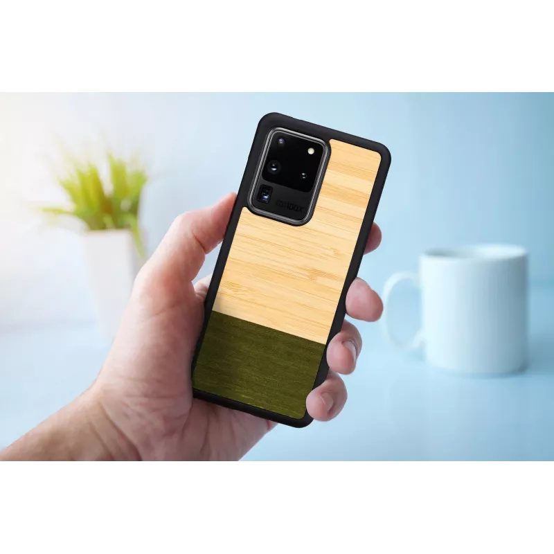 Telefonikest mees ja puit Galaxy S20 Ultra bambus must — kaitsev tagakaas, naturaalse bambuse sisuga