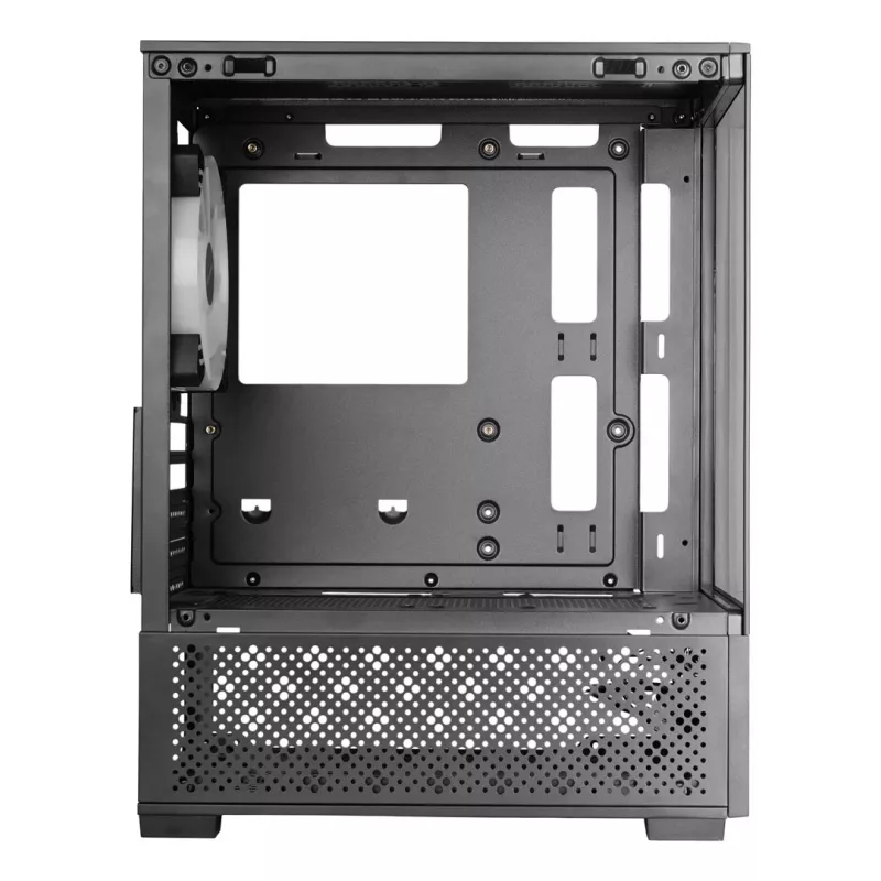 Mini Tower PC korpus TACENS Mars Gaming MC-SE2 — Mini-ITX / Micro-ATX, must, külgaken, alumine toiteplokk, toetab 2x2,5 tolli + 1x3,5 tolli