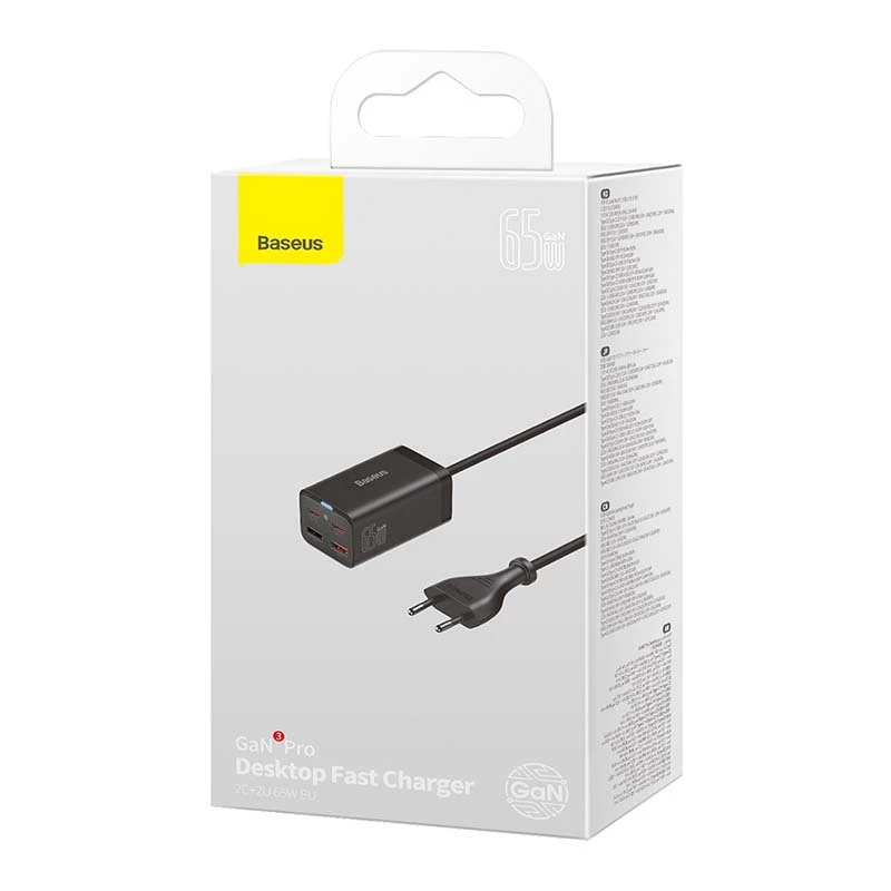 Laadija Baseus GaN3 Pro mobiiltelefon tahvelarvuti must vahelduvvool sisetingimustes 15 V 3 A