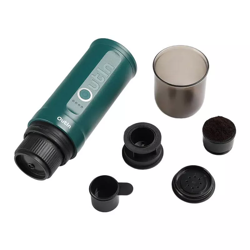 Kantav espressomasin OUTIN Outin Nano Must Tumesinine — 20 baari, jahvatatud kohv, 7500 mAh aku, 0,67 kg