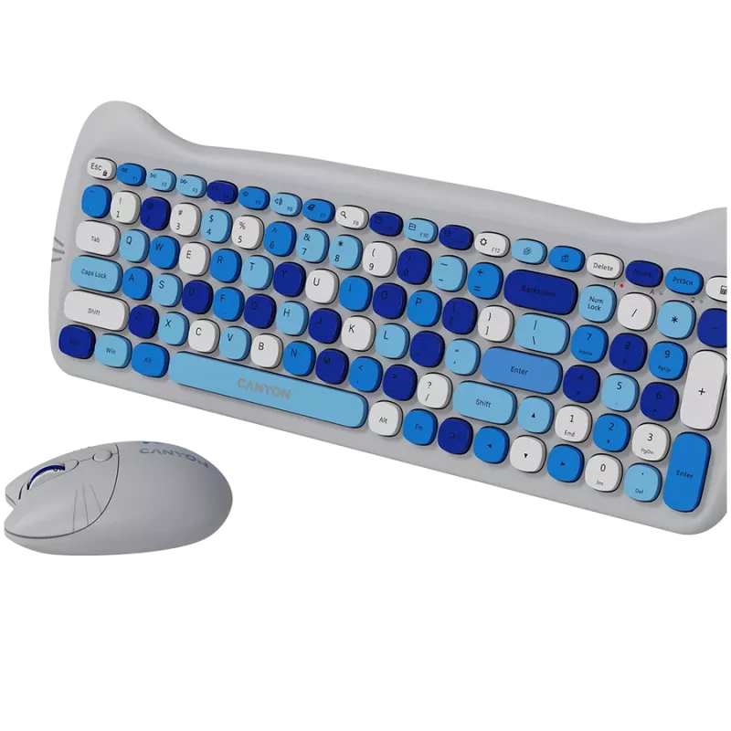 Juhtmevaba klaviatuuri ja hiire komplekt CANYON HSET-W6 Kitty Edition AAA AA sinine