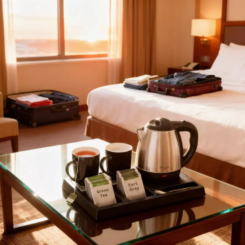 Adler AD 1354 Hotelliveekeetja roostevabast terasest 1,2 L + kandik tassidega must, teras