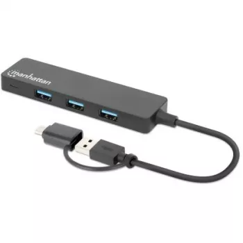 Manhattan USB-C & USB-A Combo Dock/Hub, pordid (4): USB-A (x4), 5 Gbps (USB 3.2 Gen1 ehk USB 3.0), USB-toitega (välist toiteallikat pole vaja)
