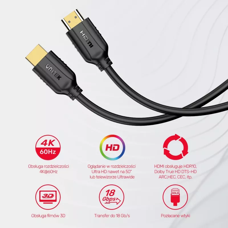 HDMI-kaabel Unitek C11079BK-3M 3 m, HDMI 2.0, maksimaalne eraldusvõime 4096×3112, must