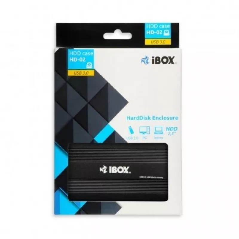 HDD-korpus IBOX HD-02 Must 2,5-tollistele SATA-ketastele, USB 3.2 Gen 1 (tüüp A), üks sahtel, metallist