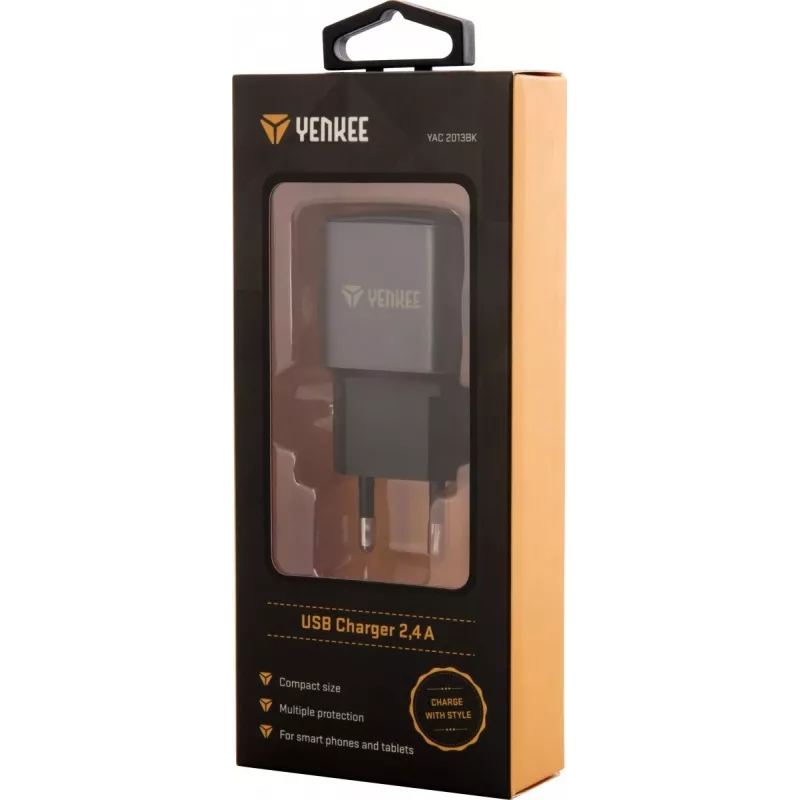 Võrgutoitega USB-A laadija YENKEE YAC 2013BK — 12 W, 2,4 A väljund