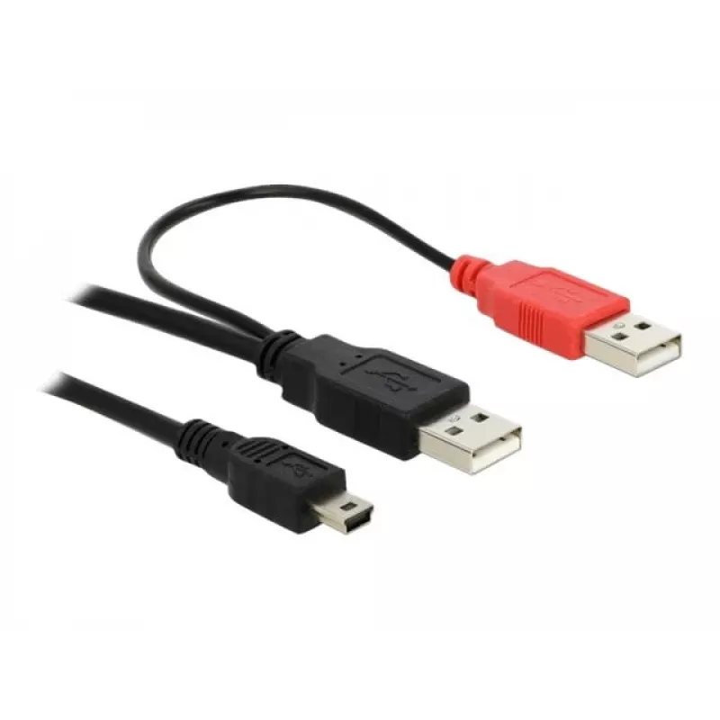 USB-kaabel DeLOCK 2x USB2.0-A-pistik / USB mini 5-kontaktiline 1 m Must