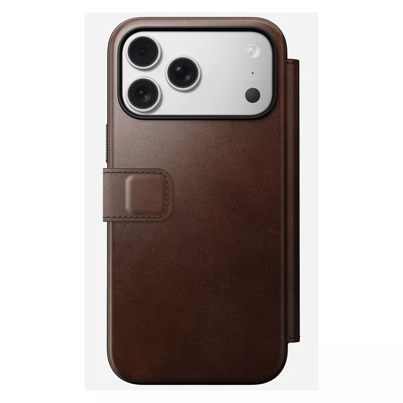 Nomad Modern Leather Folio mobiiltelefoni ümbris iPhone 17 Pro Max — pruun, nahk, 6,3-tolline ekraan, 4 kaarditaskut