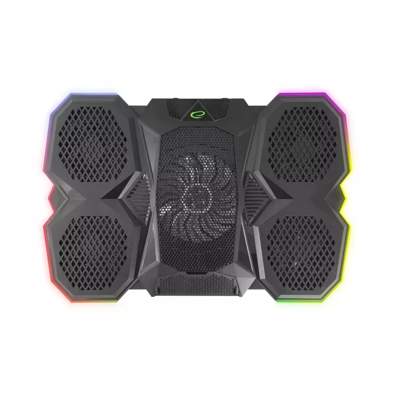 Sülearvuti jahutusalus ESPERANZA EGC107 — 3 ventilaatorit 1200–2600 p/min, 390×255×38 mm, USB PD, RGB, 5 kõrgusasendit, must