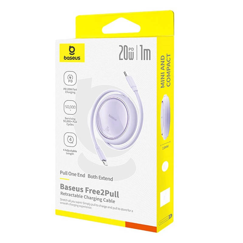 Baseus Free2Pull - 20 W USB-C–Lightning tõmmatav kaabel, 1 m (lilla)