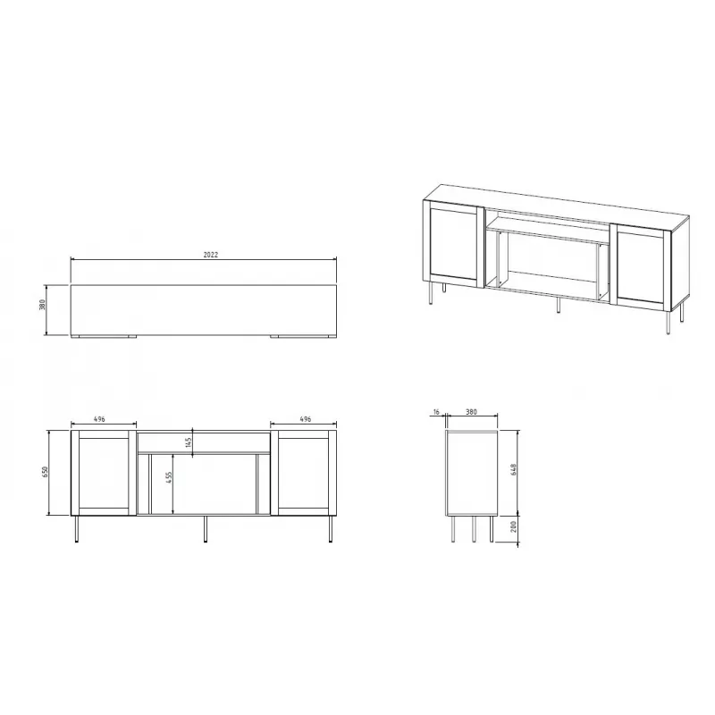 JUTA EF kummut + electric kamin 202x39.5x85 must + linol calabria