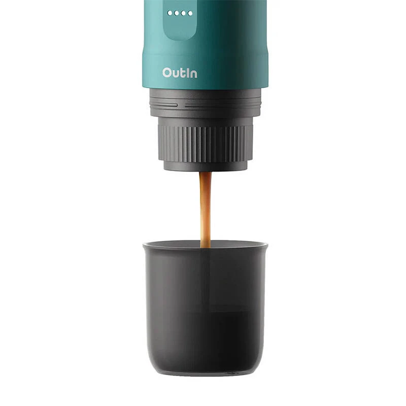 Kantav espressomasin OUTIN Outin Nano Must Tumesinine — 20 baari, jahvatatud kohv, 7500 mAh aku, 0,67 kg